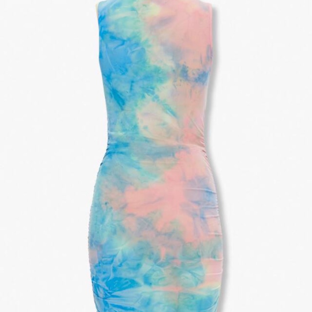 Tie dye pink blue ruched tank beach dress - Picture 3 of 5